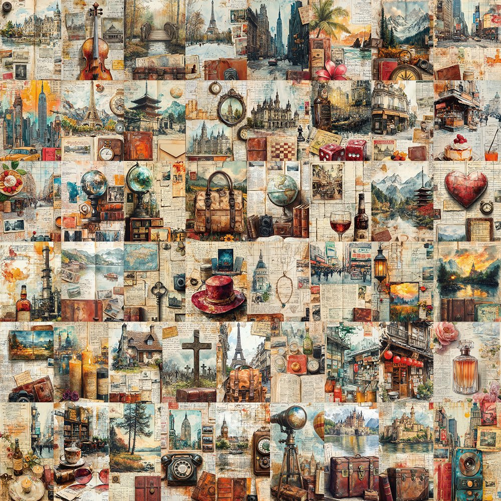 1 Vintage old-fashioned travel diary page stickers, decorative stickers for journals and scrapbooks - Image 1
